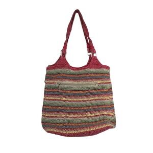 The Sak‎ Crochet Striped Shoulder Bag Red Multicolor Zip Top Women's Purse